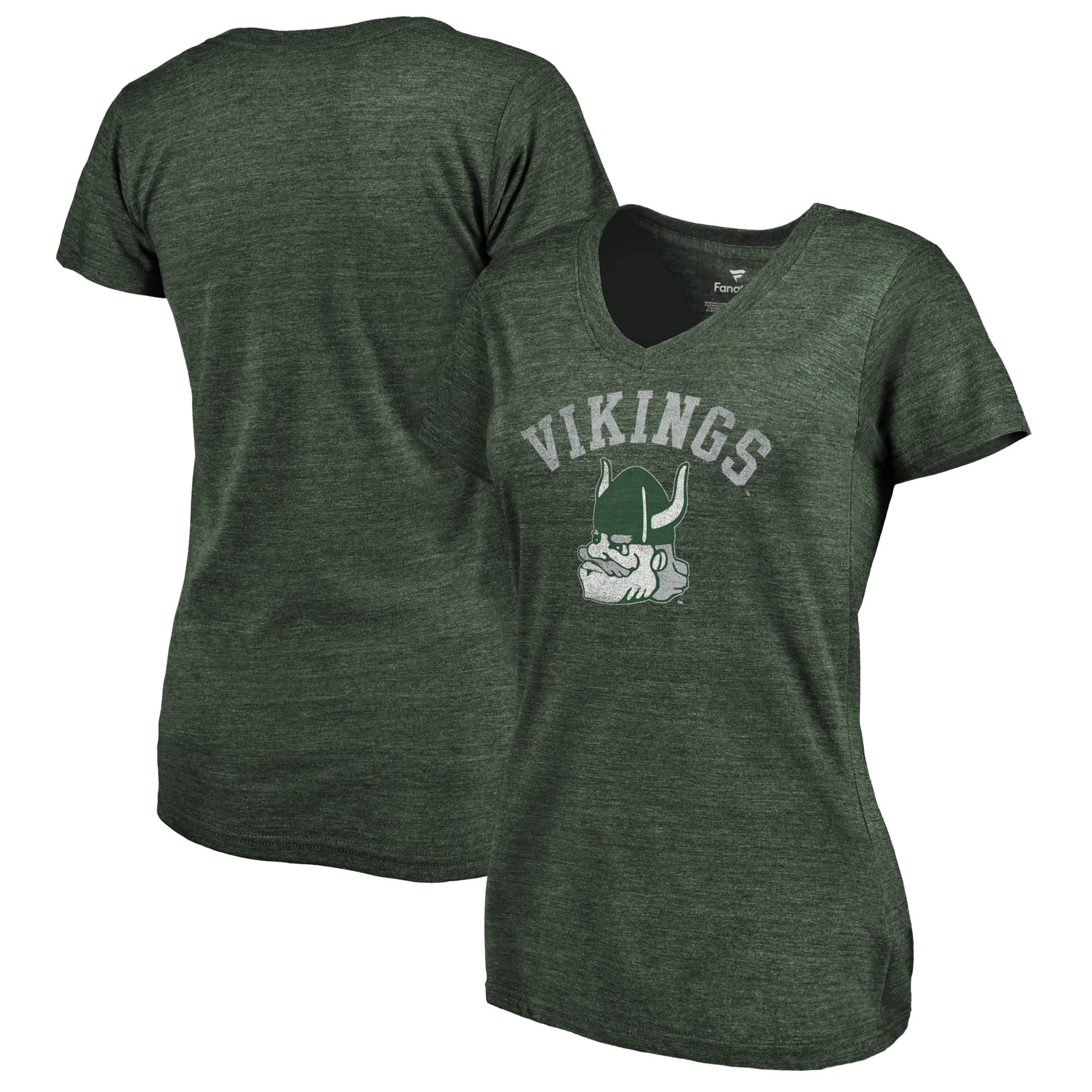 2020 NCAA Fanatics Branded Portland State Vikings Women Green Vault Arch over Logo TriBlend VNeck TShirt